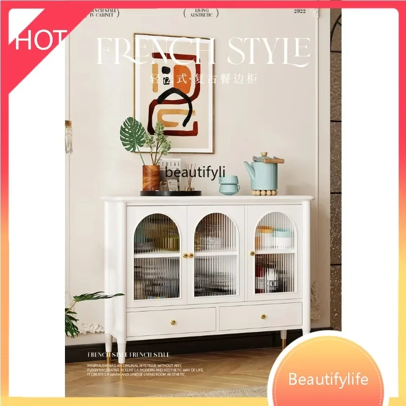

French Sideboard Cabinet Solid Wood Locker White Changhong Glass Storage Cabinet Light Luxury Entrance Cabinet