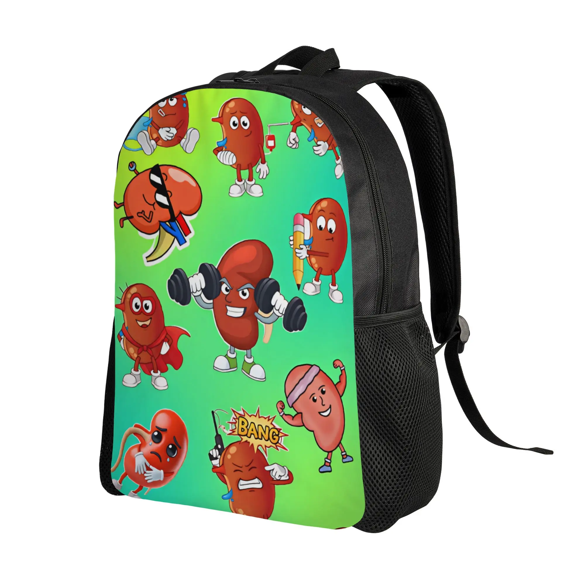 Cartoon Kidney Characters Different Poses Backpack  Workout Backpacks Men High Quality Large School Bags Novelty Rucksack