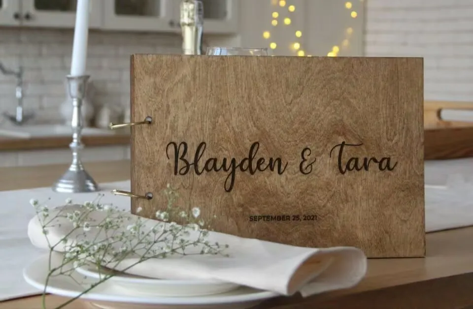 شخصية خشبية الزفاف ضيف كتاب مغامرة كتاب القصاصات، كتاب الضيوف ألبوم كابينة الصور الفورية لحفل الزفاف، هدية الزفاف،