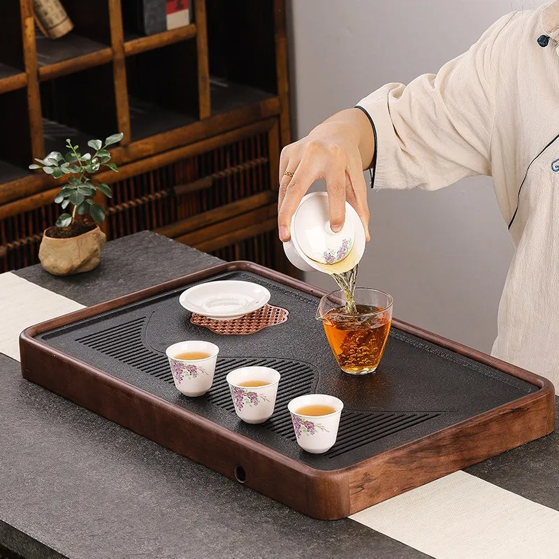 Log Solid Wood Tea Tray Household Simple Water Storage and Drainage Dual-purpose Tray Drawer Type Tea Sea Small Tea Table