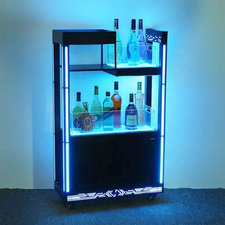 

Small Bar Cabinet Wine Shop Wine Rack Blue Led Glowing Night Club Luxury Bar Wine Cabinet