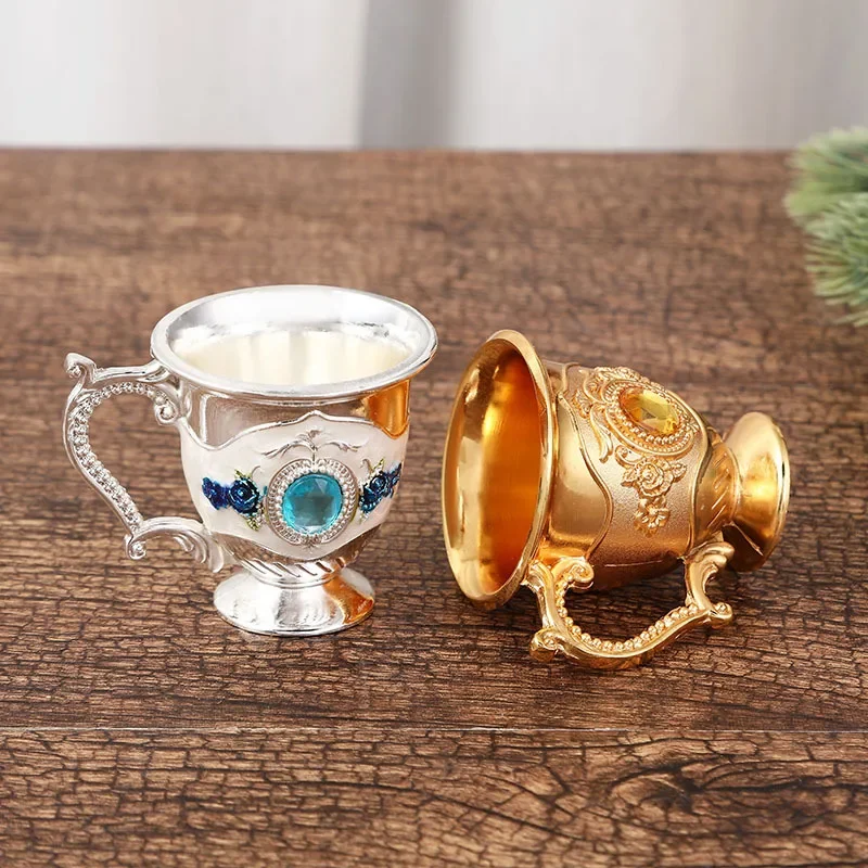 Fashion Europe and The United States Style Creative Home Metal White Wine Cup Alloy Pattern Gems Decorated Classical Wine Sets