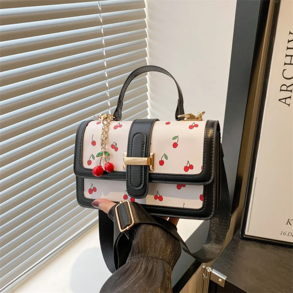 

Cherry Pendant Cherry Crossbody Bag Large Capacity Handbag Printed Shoulder Bag All-match Message Bag Square Tote Bag Travel