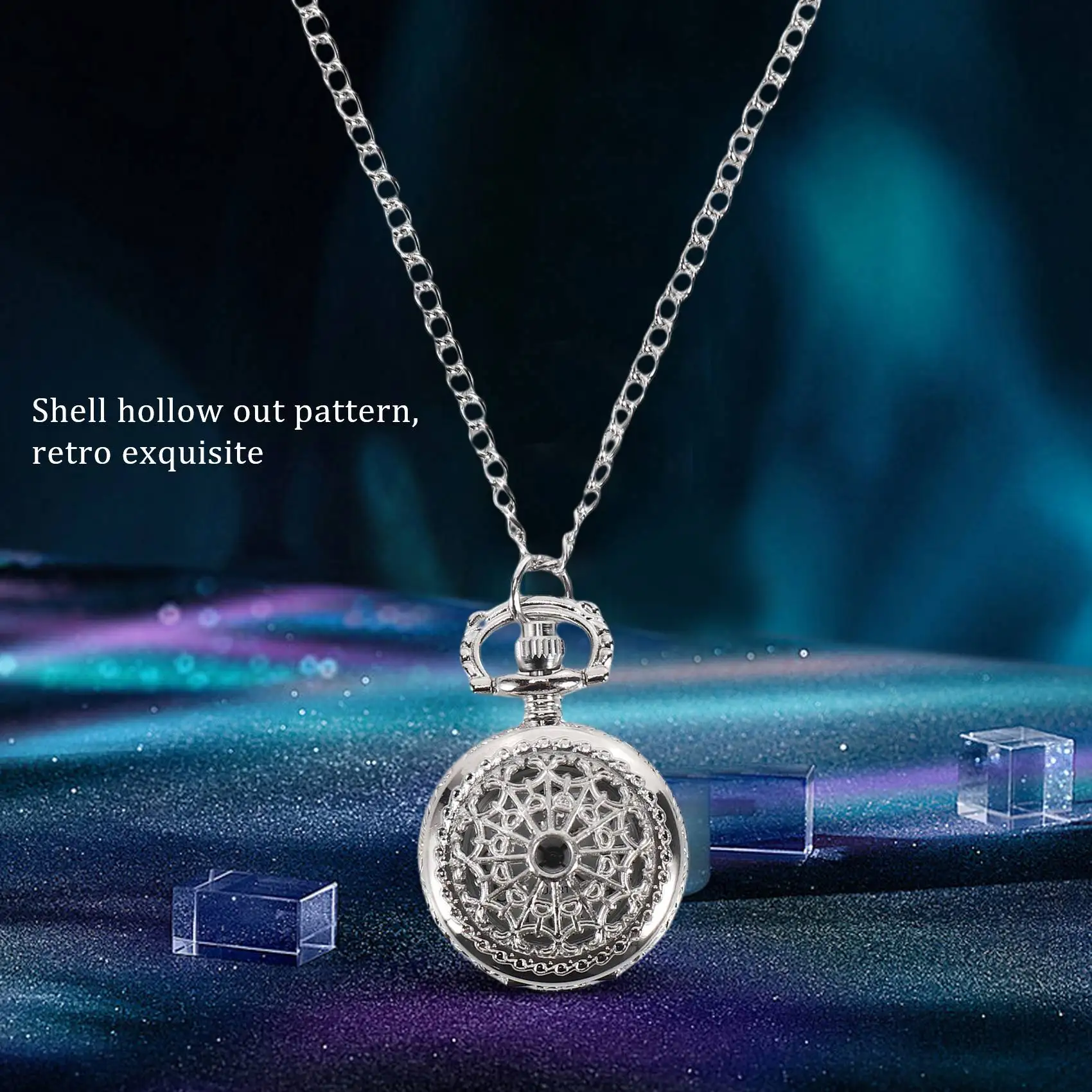 ABQR Men Women Pocket Watch Quartz Silver Alloy Pendant Necklace Pocket Deco