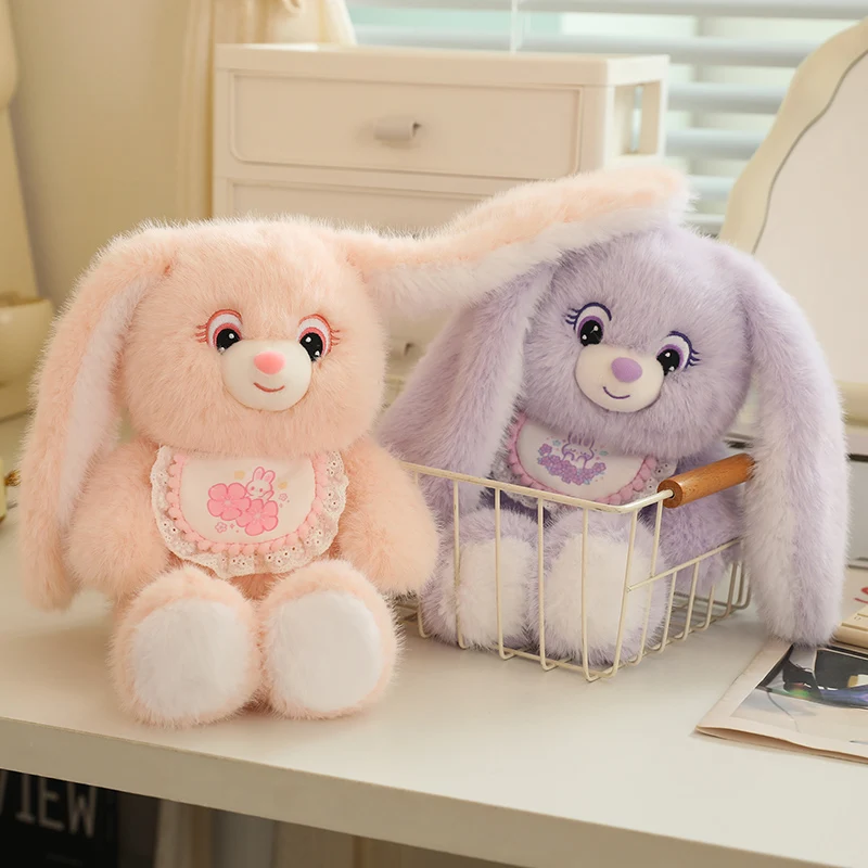 2 Color Cute Lop Rabbit Wear Bib Plush Toy Soft Stuffed Long Ears Fluffly Bunny Baby Sleeping Doll Home Decor for Girl Kids Gift