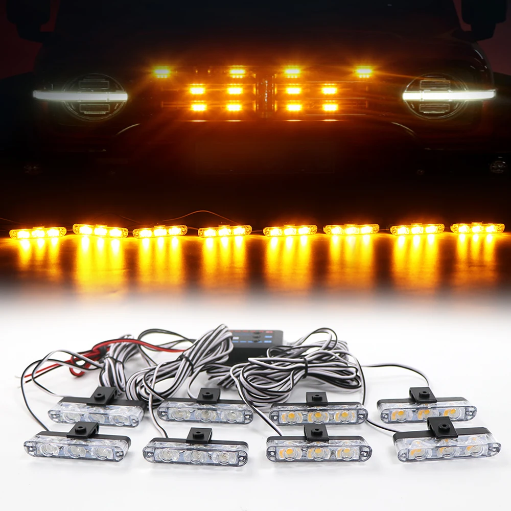 24 LED Car Led Grid  Strobe Light Super Bright 12V Front Grille Auto Emergency Flashing Firemen Beacon Warning Lamp