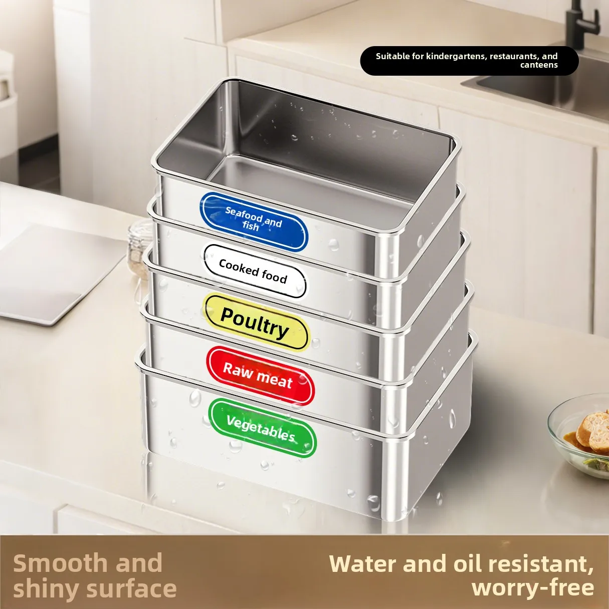 Etiquetas de cuenco de gestión de cocina de acero inoxidable, tablero de picar para jardín de infantes, carteles de marcado cocidos y clase