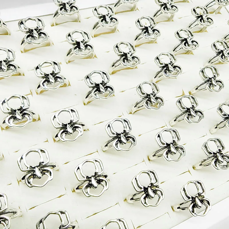 50pcs/Lot Wholesale Hot Vintage Silver Color Spider Finger Rings for Women Alloy Metal Animal Cutout Joint Party Jewelry