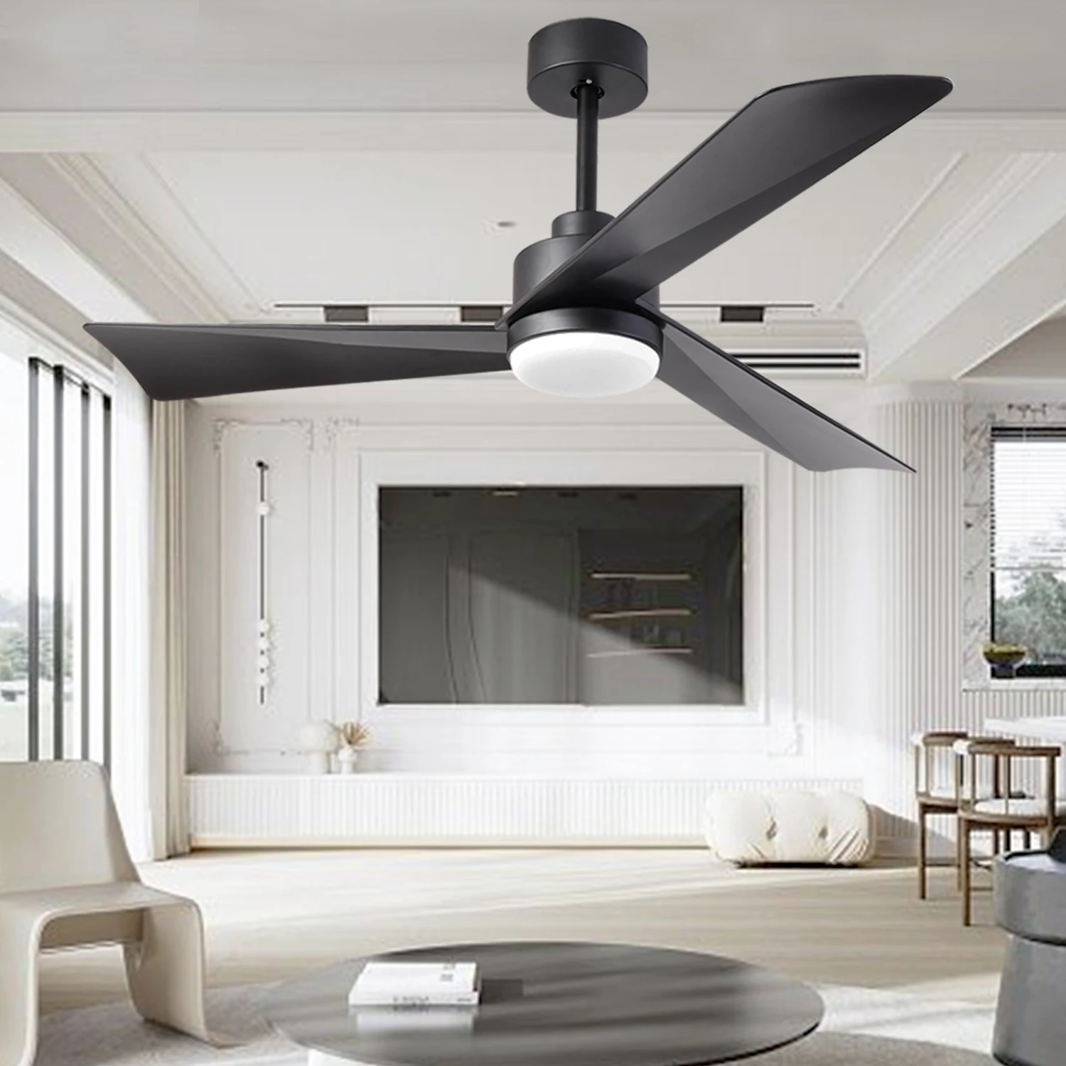 52 inch Ceiling Fan with Light, Modern Dimmable Ceiling Fan with 3 Reversible Blades, Remote Controls, for Indoor/Outdoor Patio