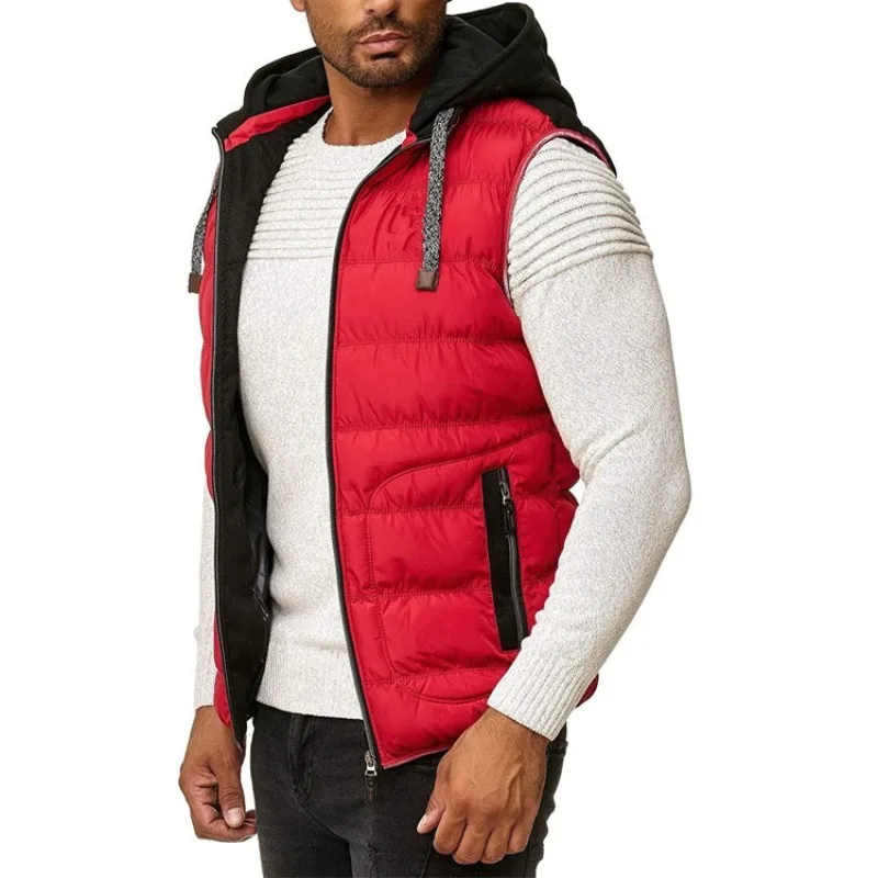 Autumn And Winter New Men\'s Fashion Solid Color Hooded Cotton Vest