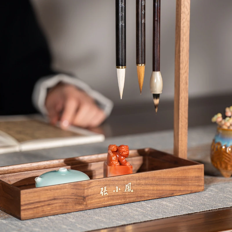 Penholder Brush Hanger Brush Rack Simple Retro Walnut Solid Wood Chinese Style Calligraphy Brush Storage Art Painting Supplies