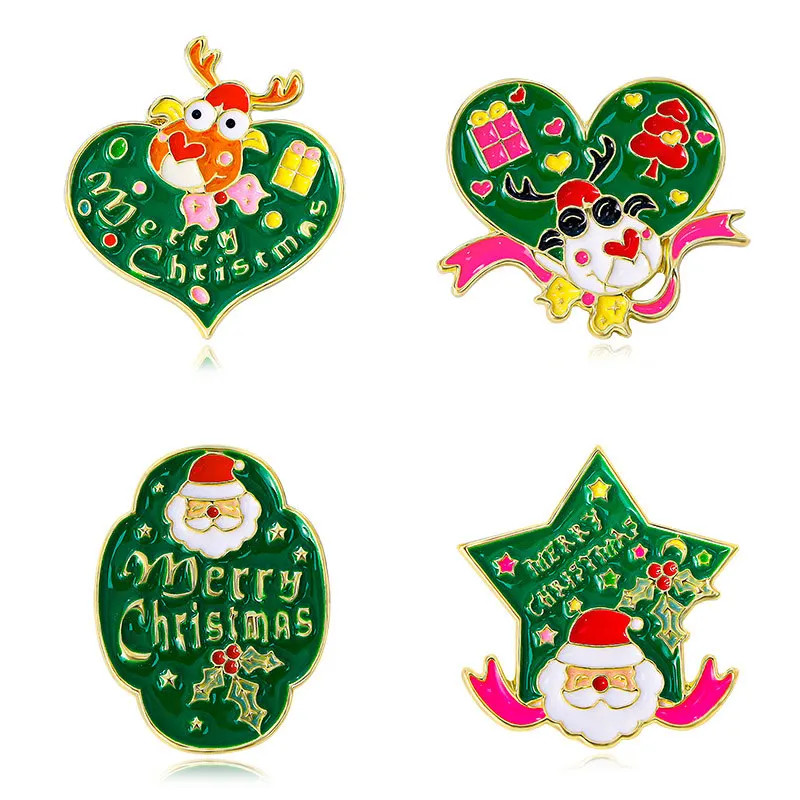 Cartoon Christmas brooch for men and women, cute elk elderly badges, cartoon pin decorations for Christmas