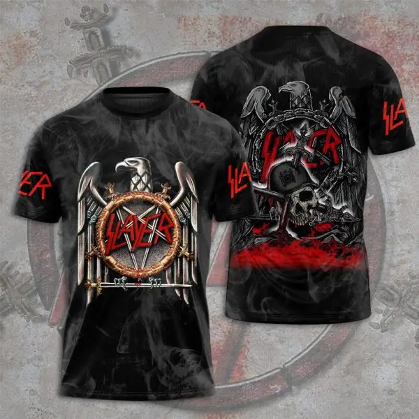 2025 New Rock Slayer 3D Print T-shirts Men Women Hip Hop Trend Cool Short Sleeve T-Shirt O-Neck Tee Oversized Streetwear Y2k Top image 4