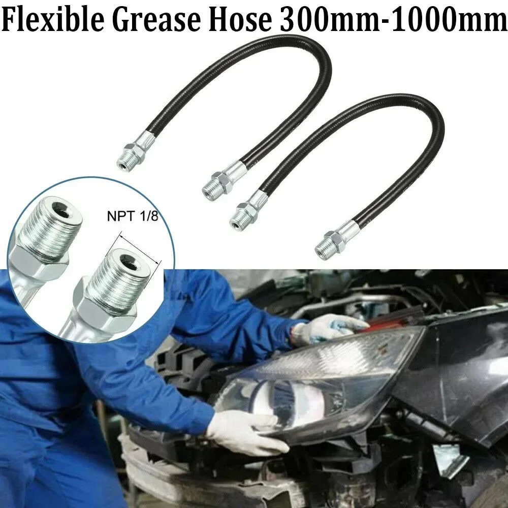 1pcs Grease Hose Flexible Grease Whip Hose NPT 1/8 Heavy Duty High Pressure Long Extension Grease Hose 300mm-1000mm Rubber Hose