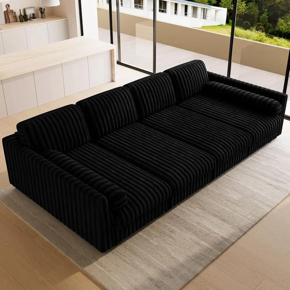

Corduroy Cloud Sofa Bed with Deep Seat Sectional for Living Room in Black