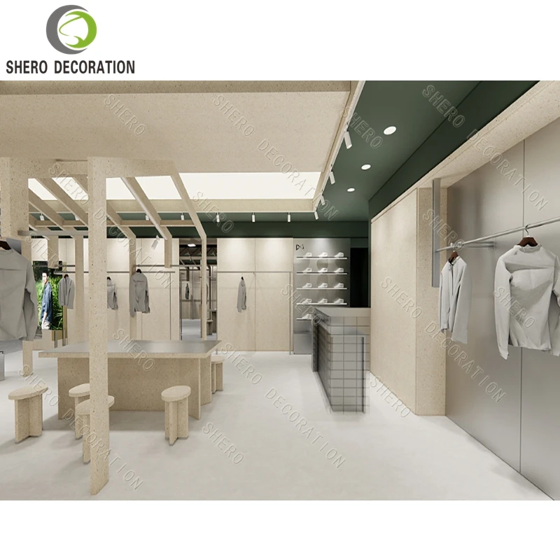 أرفف بيع بالتجزئة للملابس الرياضية التجارية المتينة، رف عرض متجر الملابس الرياضية الحديثة مع عداد متجر خشبي رائع