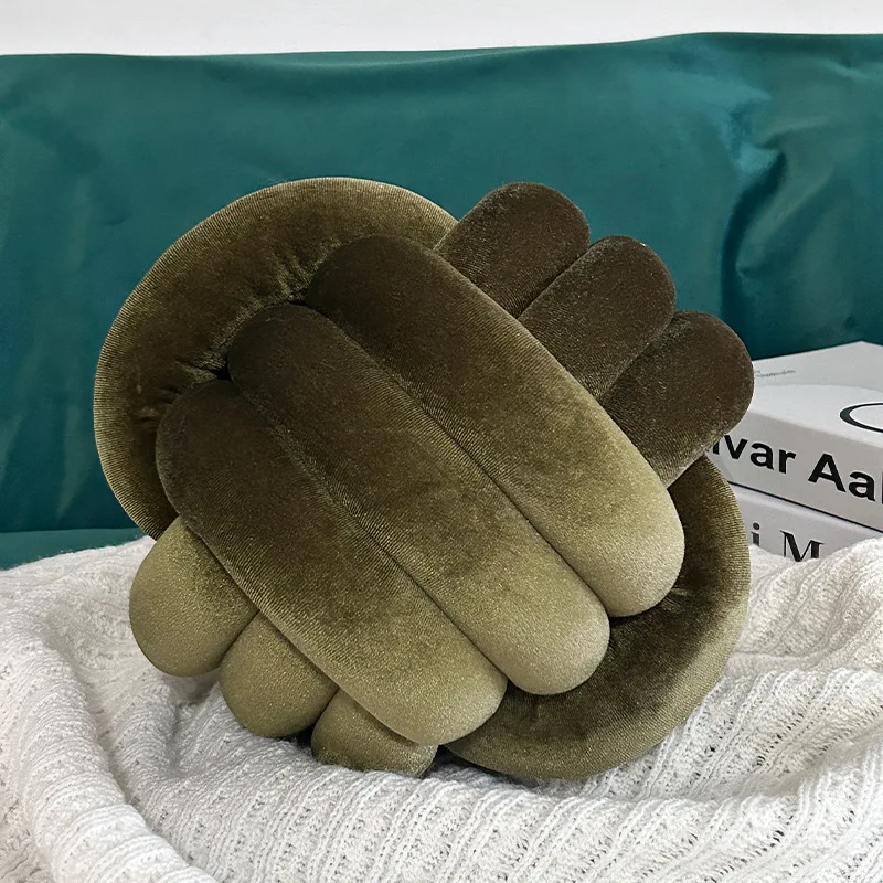 Cozy Hand-woven Knotted Pillow Golden Velvet Three-strand Rope Cushion for Sofa