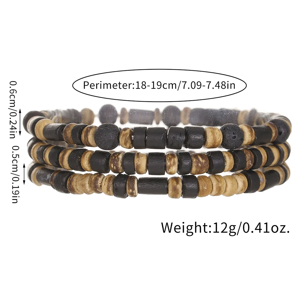 3Pcs Retro National Style Bohemian Holiday Style Coconut Shell Wood Chip Bracelet Three-Piece Men's Handmade Matching Bracelet image 5