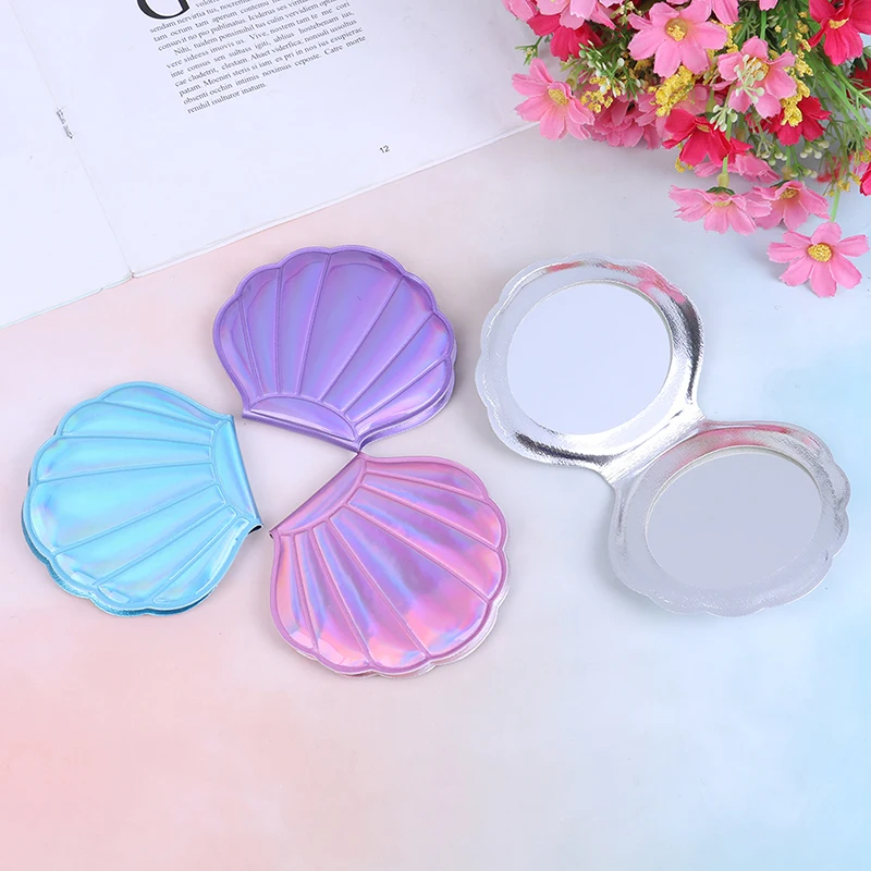 1pcs Creative Seashell-shaped Mirror Bling PU Double-sided Mirrors Foldable Mini Makeup Magnifier Gift Two-sided Cosmetic Mirror