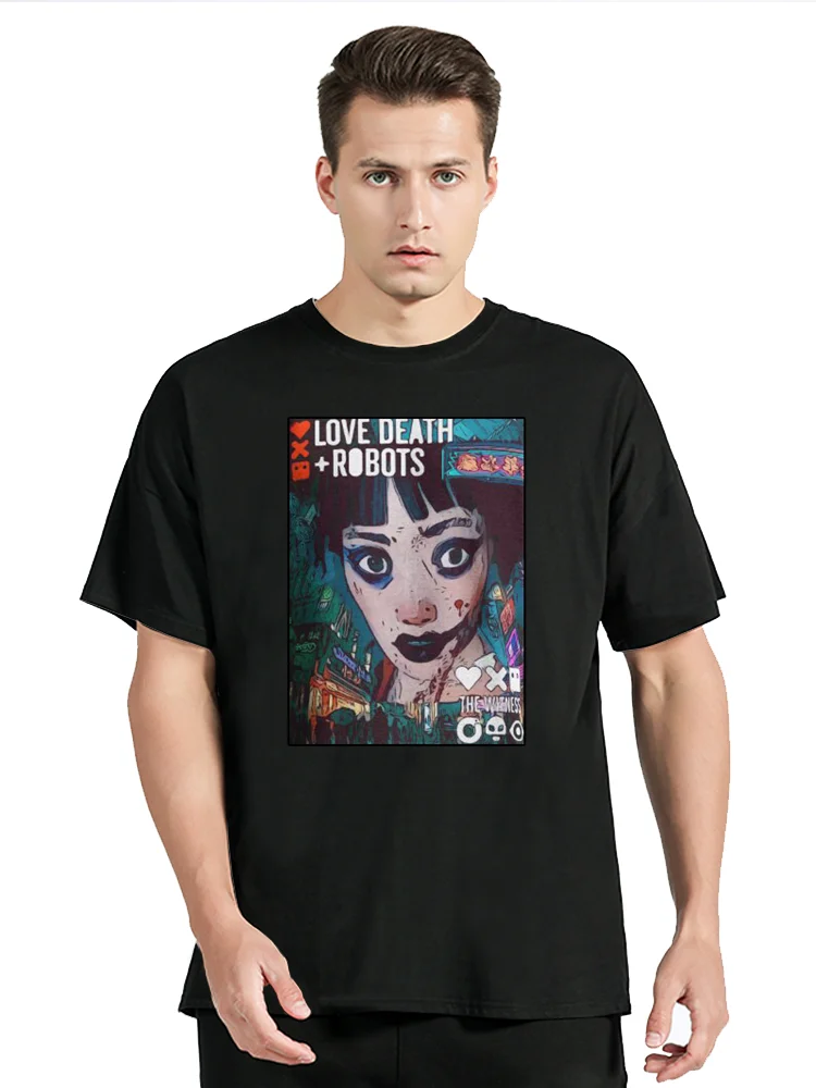مذهلة الحب الموت والروبوتات Jibaro تي شيرت الحب صفارة الإنذار التلفزيون التي شيرت الرجال القطن قصير الأكمام تيز الملابس المتضخم تي شيرت بلايز #3