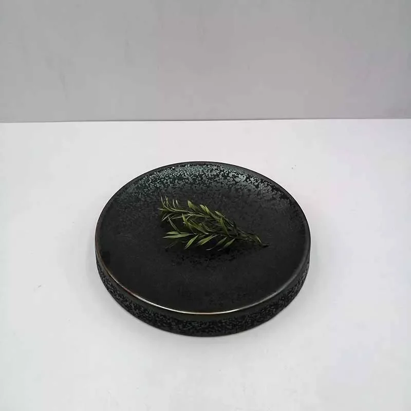 Creative Round Double Layered Plate Ceramic Black Dim Sum Plate Sushi Dish Sashimi Plate Molecular Cuisine Specialty Tableware