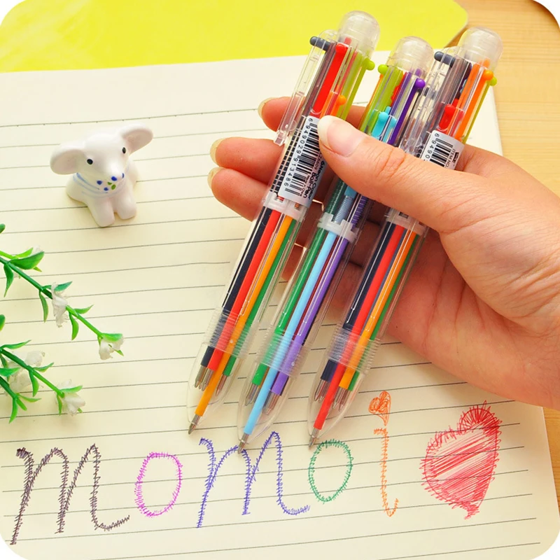 10 pcs New Colorful Multifunctional 6-color Ballpoint Pens 6 Refill Cute Cartoon Student Learning Supplies  Stationery Gifts