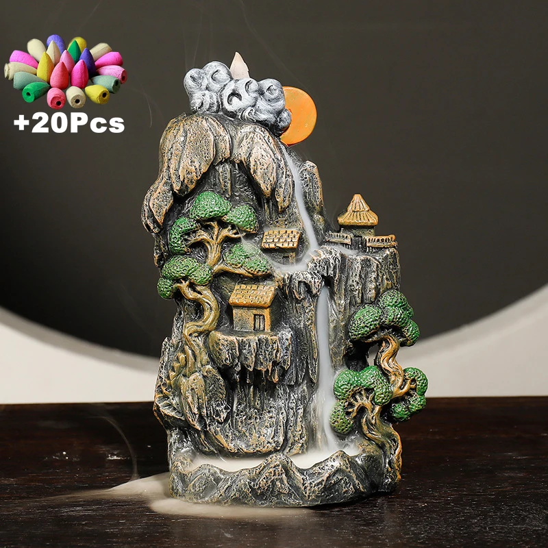 Incense Cones Handmade Multicolor Resin Rockery Mountain Water Tree House Landscape Waterfall Backflow New