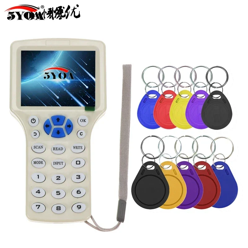 5YOA RFID Copier Writer Reader Duplicator 125KHz 13.56MHz USB Programmer NFC Smart 10 Frequency Key Fob Cards Reader UID Decoder