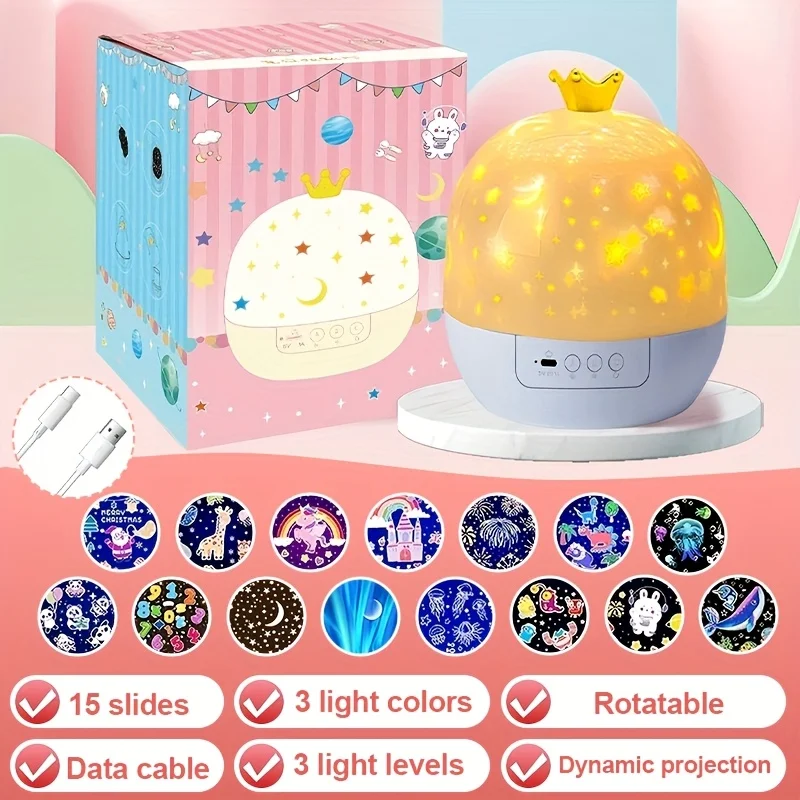 ضوء عرض LED على شكل تاج Galaxy Star Sky Fantasy Night Light 360 ° الدورية 15 مجموعة من أنماط غرفة نوم ديكو هدية مهرجان الأطفال #5