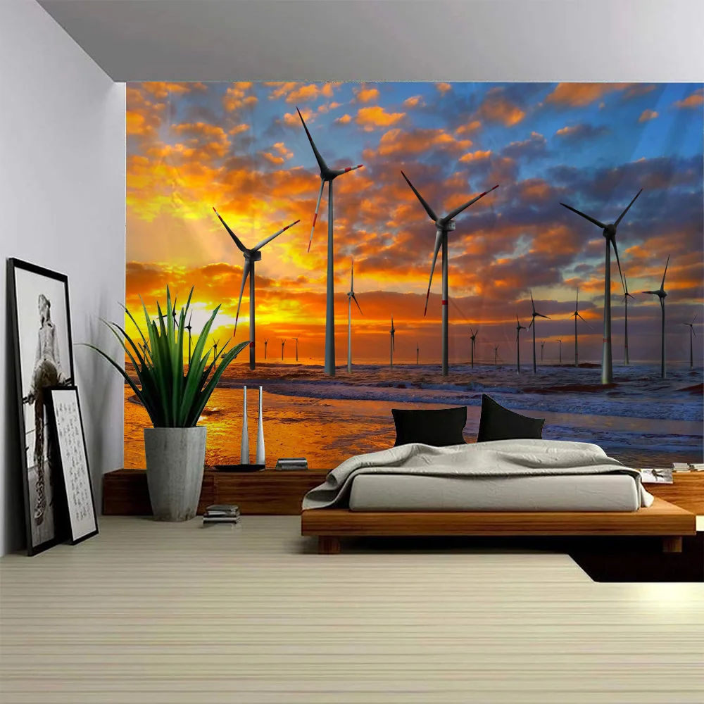

Ocean Sunrise Tapestry Retro Oil Painting Wall Hanging Rainbow Aesthetics Room Decoration Home Wall Art Decoration Blanket