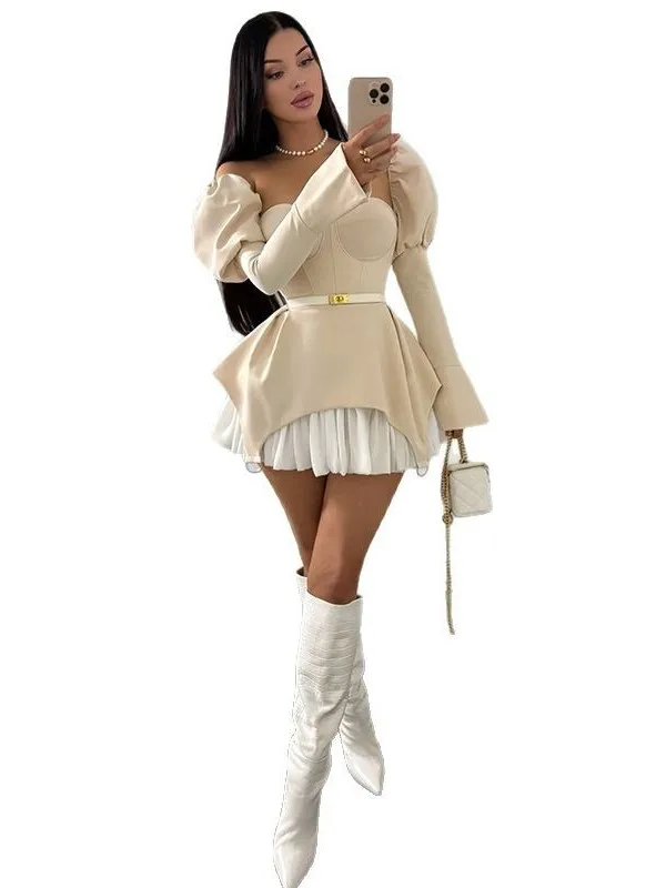 

Faion Sexy Temperament Casual Dr Asymmetrical Hem l Waist Bubble Sve Long Sve Zipper Ba Spring Summer Autu...