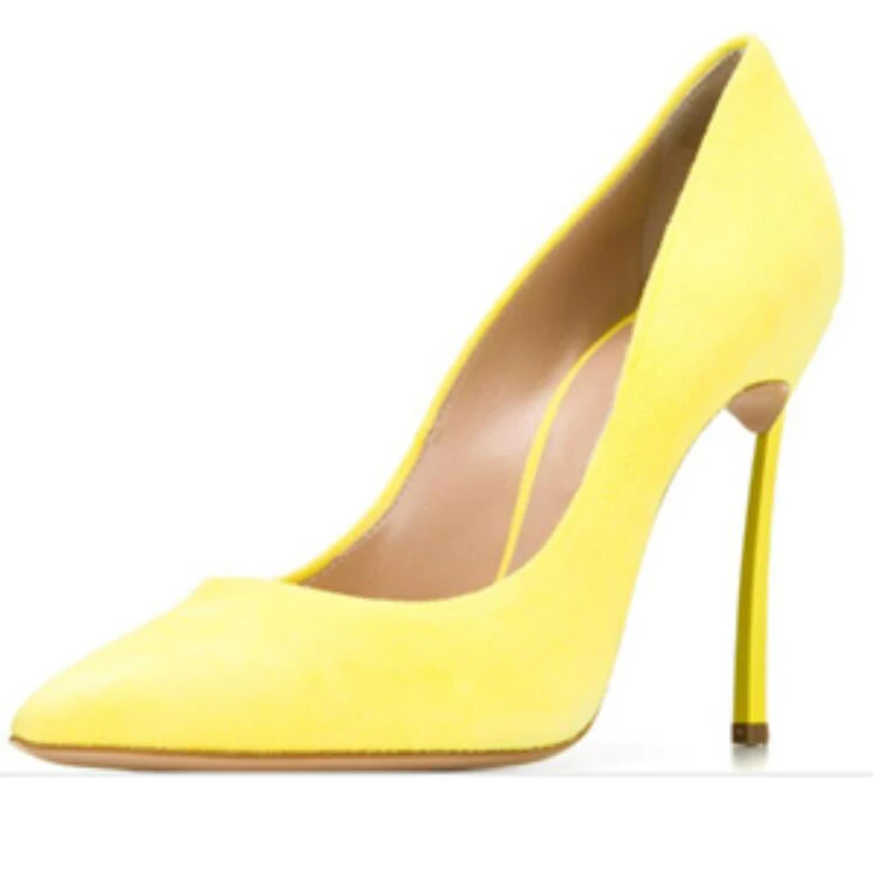 Women Pointed Toe Blade Pumps Metal High Heels Burgundy Blue Suede Stiletto Court Heeled 10cm Pumps Slip-on Office Lady Shoes