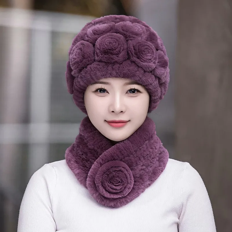 Fur hats for women in autumn and winter real ear-protecting middle-aged elderly people warm scarves grandmothers