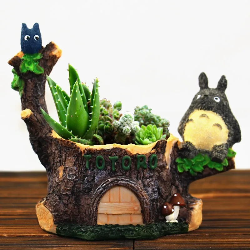 Pot de fleurs en résine My Neighbor Totoro, simulé en forme de souche d'arbre, mini-paysage, pour plantes succulentes, cactus, bonsaï de bureau