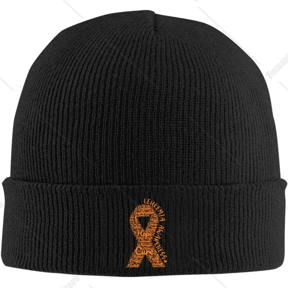 

Leukemia Awareness Hat Beanie Hats Knit Winter Cap for Women Men Cuffed Skull Warm Ski Caps Black