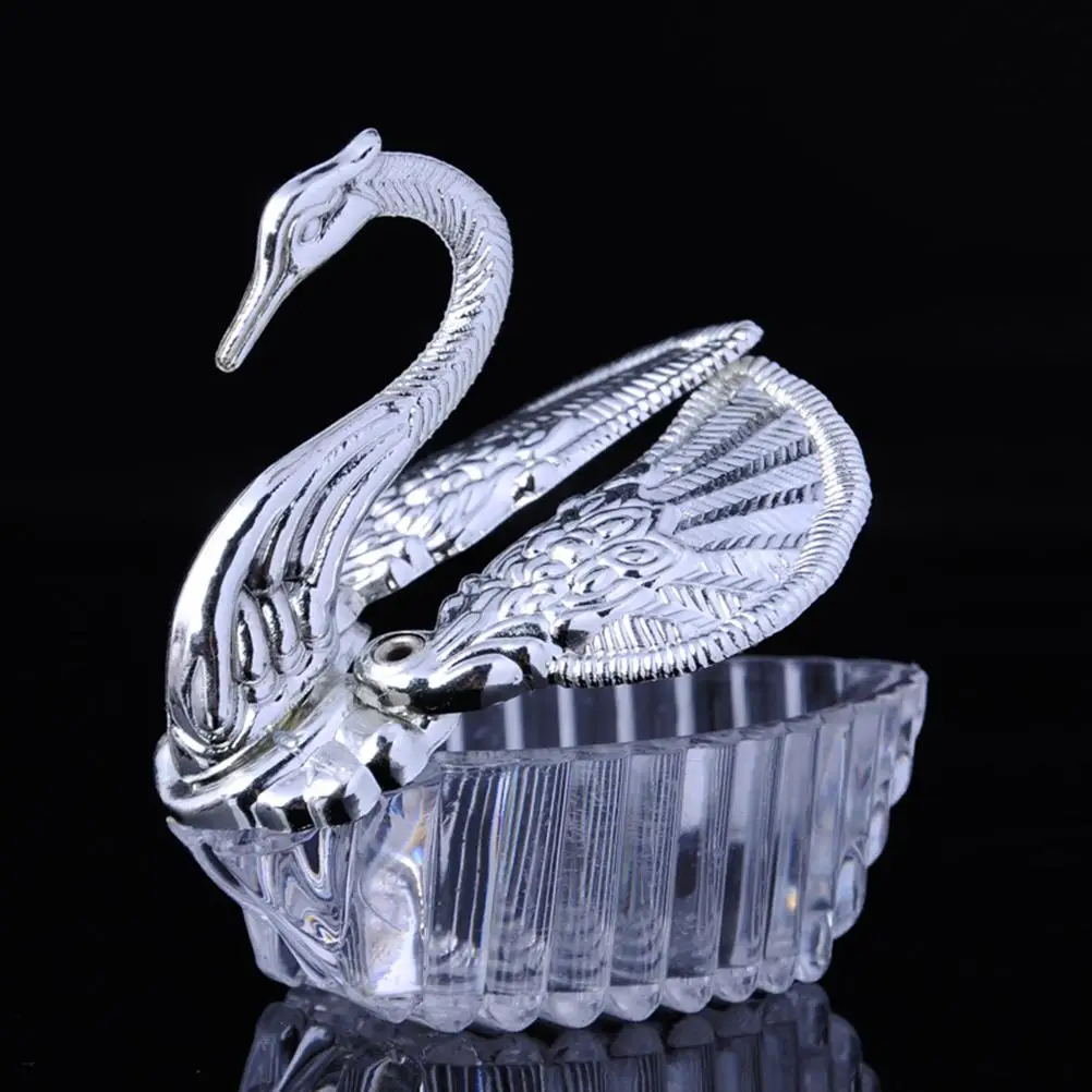 Bandejas de dulces de cisne de estilo europeo, soporte de contenedor de azúcar de plástico, suministros para fiesta de boda (plateado), 12 Uds.