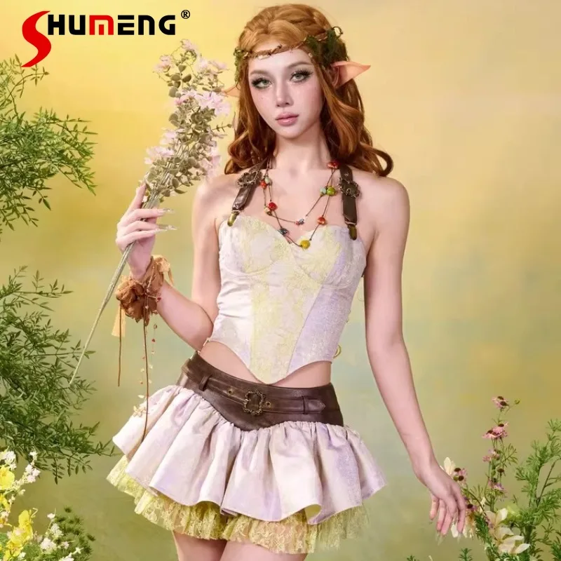 

Fashion Bandage Bone Corset Bandeau Slings Unique Design Sleeveless PU Tube Top Women's Camisoles Outfit Spring Summer Clothing