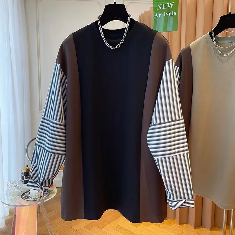 เสื้อสเวตเตอร์ผู้หญิง ไซส์พลัส 300 กก. ดีไซน์เก๋ ลายทาง เย็บต่อผ้า สไตล์ลำลอง ใส่สบาย บางเบา เหมาะกับฤดูใบไม้ผลิและฤดูใบไม้ร่วง แฟชั่นอินเทรนด์