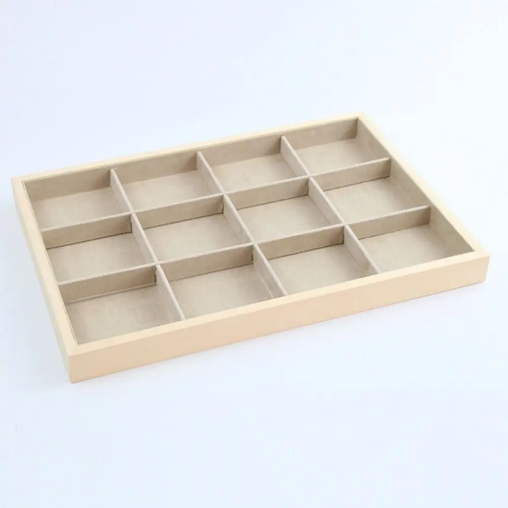 Apricot Jewelry Display Tray Microfiber Cloth Large Capacity Wooden Pendant Holder Multiple Styles Space Saving