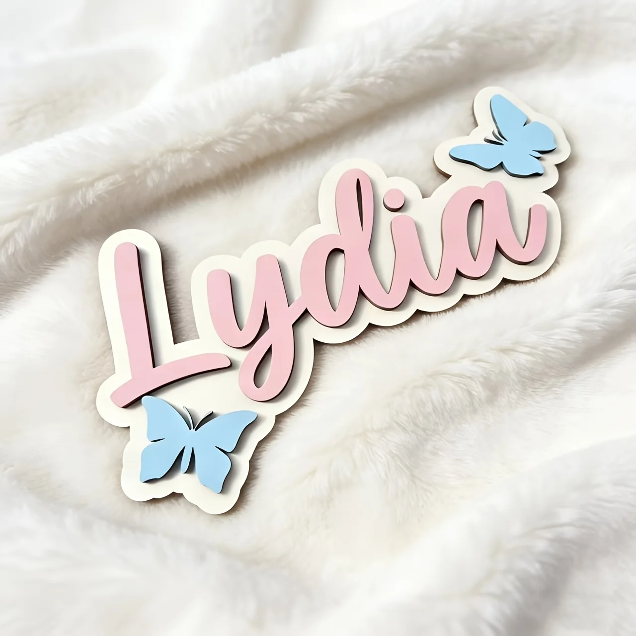 Personalized Blue & Pink Butterfly Name Room Sign, Customizable Pastel Door Plaque, Nursery Bedroom Decor, Sweet Gift view 5
