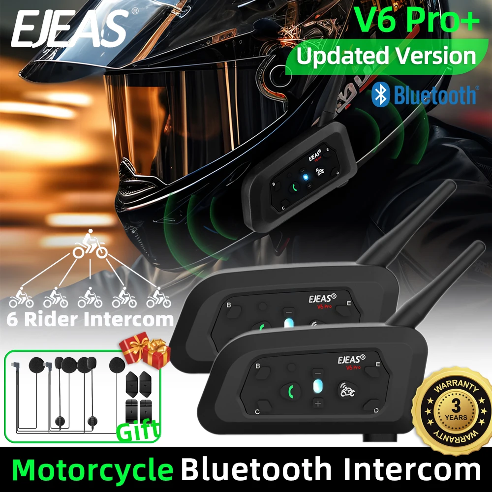 EJEAS V6 PRO Motorcycle Helmet Intercom 6Riders Bluetooth5.0 Headsets 1500M Communication Interphone Waterproof Engineer Referee