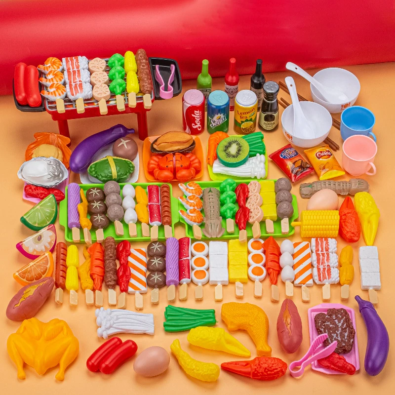 Children Pretend Play Kitchen Toy Simulation Food Vegetable Barbecue Cooking Sets Education Play House Interactive Toys For Girl