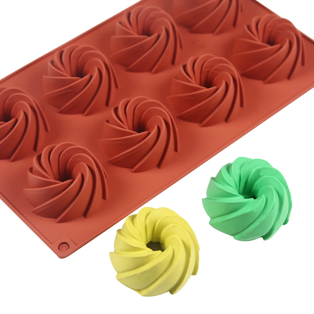 Silicone Cake Mold 8 Cavity Mini Spiral Shaped Cake Chocolate Bakeware 3D DIY Baking Dessert Mousse Decorating Moulds