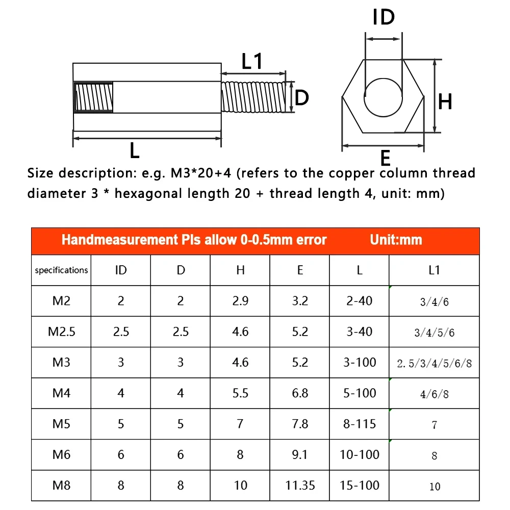 M2 M2,5 M3 M4 M5 M6 Hex Messing Abstandshalter Kupfer Abstand Schraube Männlich Weiblich Gewinde Säule PCB Spalte Computer Motherboard Spacer – Detail 2