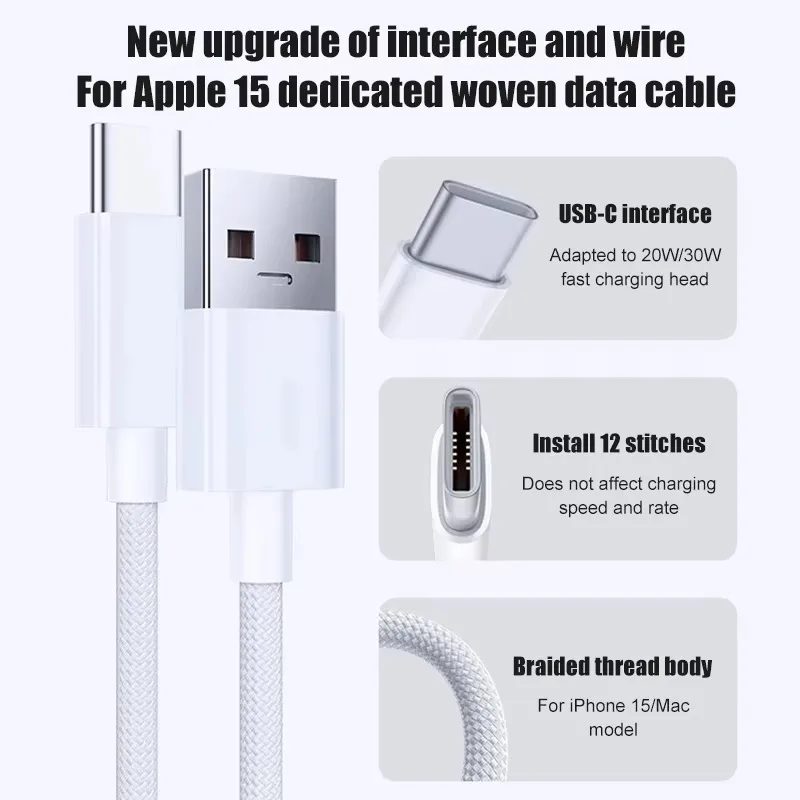 30W for USB A to iPhone 16 Cable Braided USB A to Type C Fast Charger Cord for iPhone 15 Samsung Galaxy S22 Android Accessories image 5