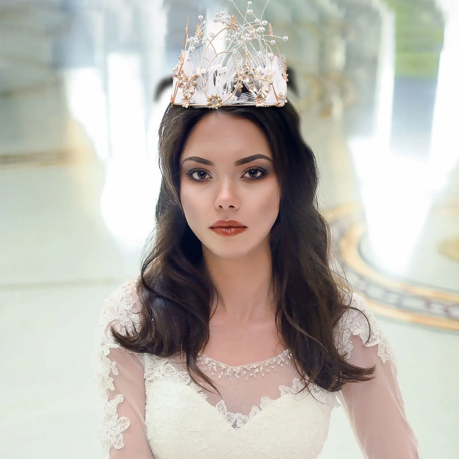 1Pcs Delicate Fairy Headdress Cake Topper Exquisite Hollow Lace Design Non-Toxic Safe Material Wedding Cake Adornment Prom Party