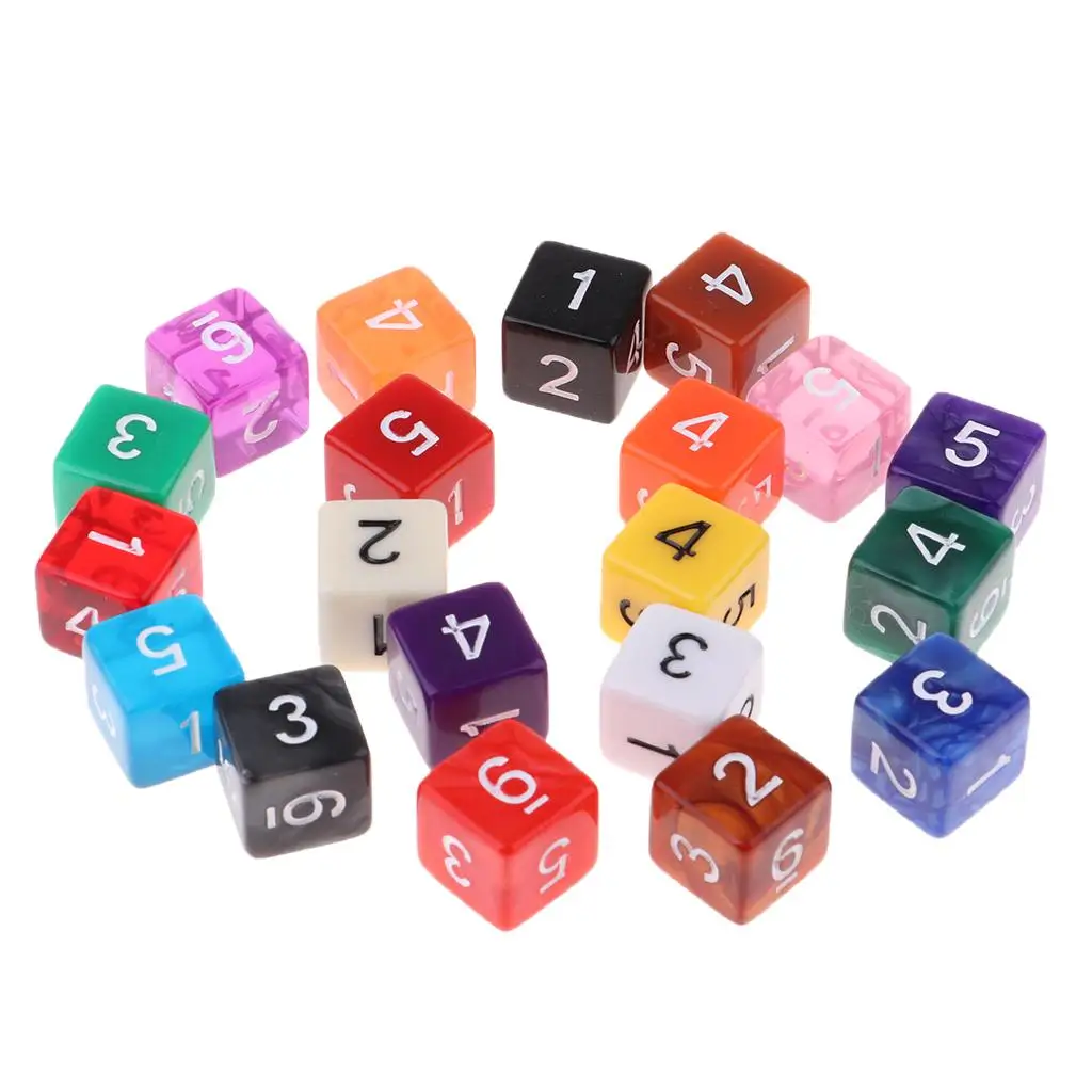 20 pezzi di acrilico di colore assortito a sei lati, per bere gioco di ruolo DnD gioco da tavolo