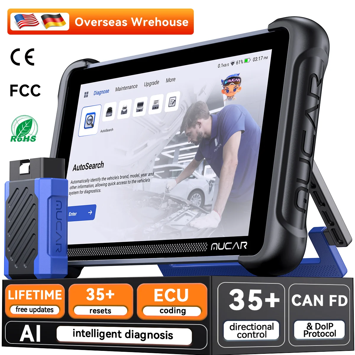 

892BT Car Diagnostic Scanner 35 Maintenance Reset ECU Coding Bidirectional Test