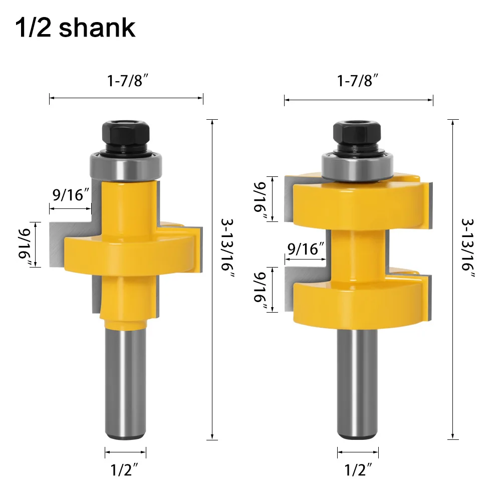 2PC/Set 1/2" 12.7MM 12MM 8MM Shank Milling Cutter Wood Carving Large Tongue & Groove Joint Assembly Router Bit Set 42mm Stock