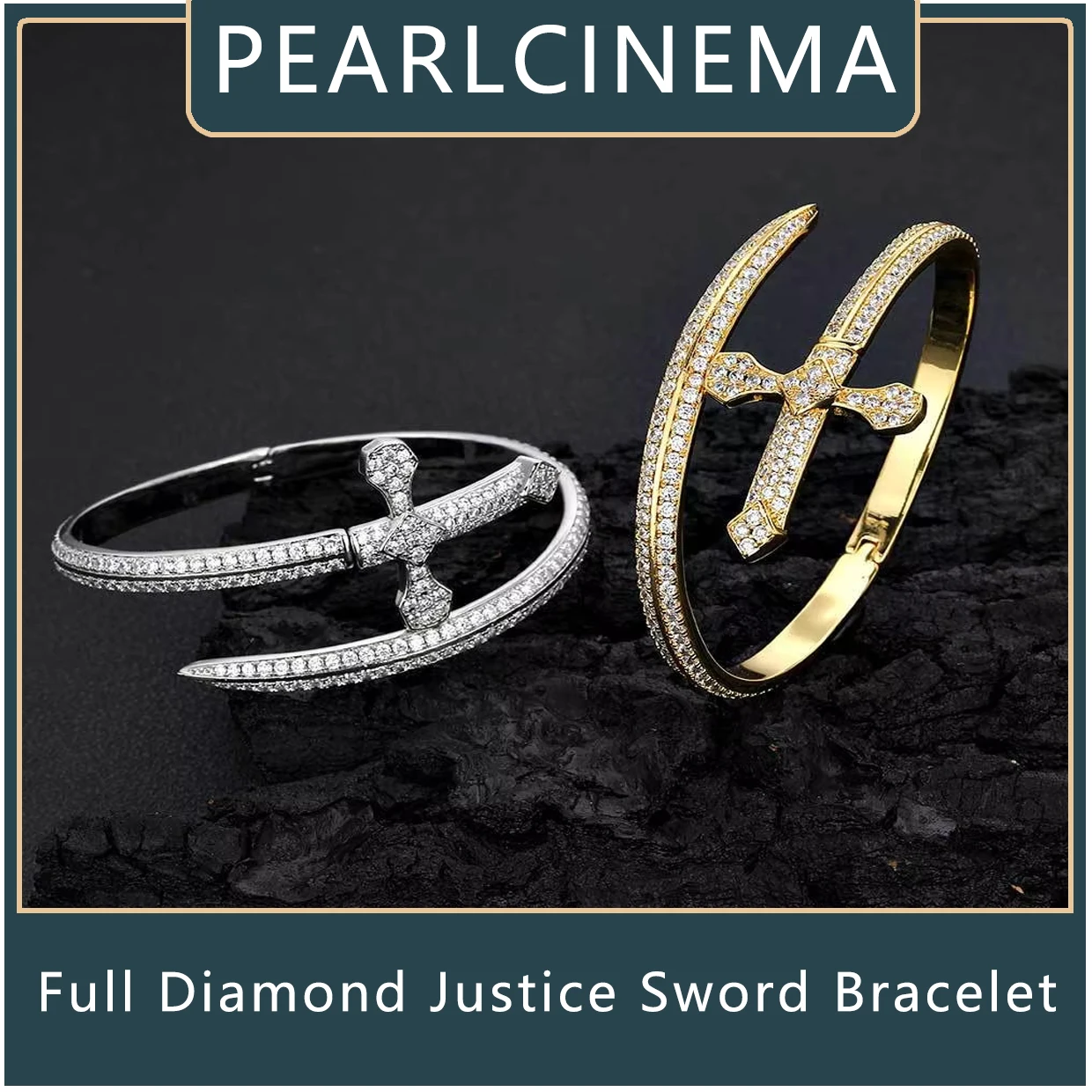 

PEARLCINEMA Sword Bracelet for Men & Women, 925 Sterling Silver & 18K Gold Plated Justice Pendant